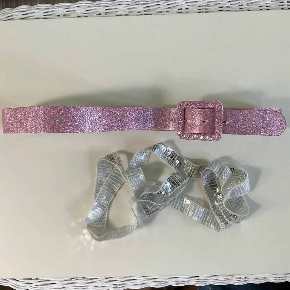 Vintage Limited Too Belts Pink Glitter Belt with Silver Sequin Belt Y2K style